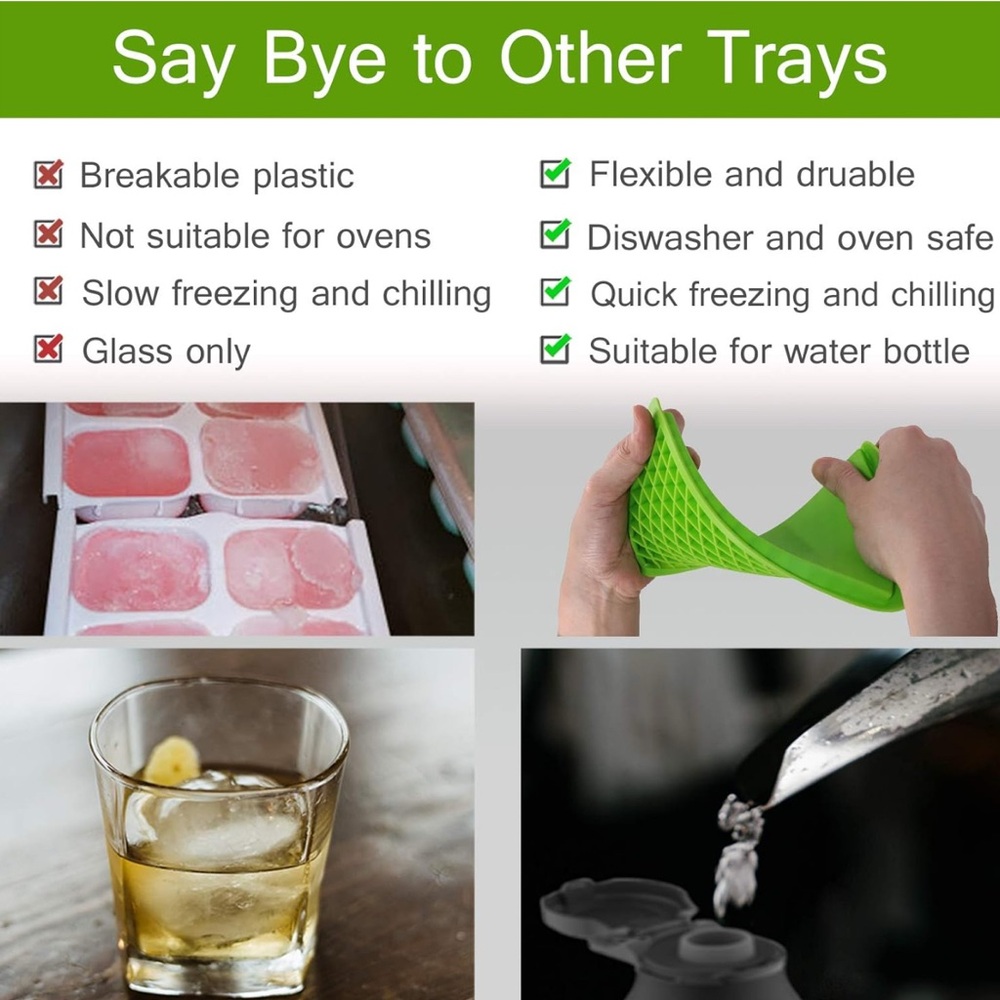 Green Silicone Mini Ice Cube Trays BPA Free Flexible Soft Storage Containers 6pc - Picture 8 of 9